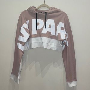Ivy Park Cropped Hoodie with flared sleeves in pink/white - size XS
